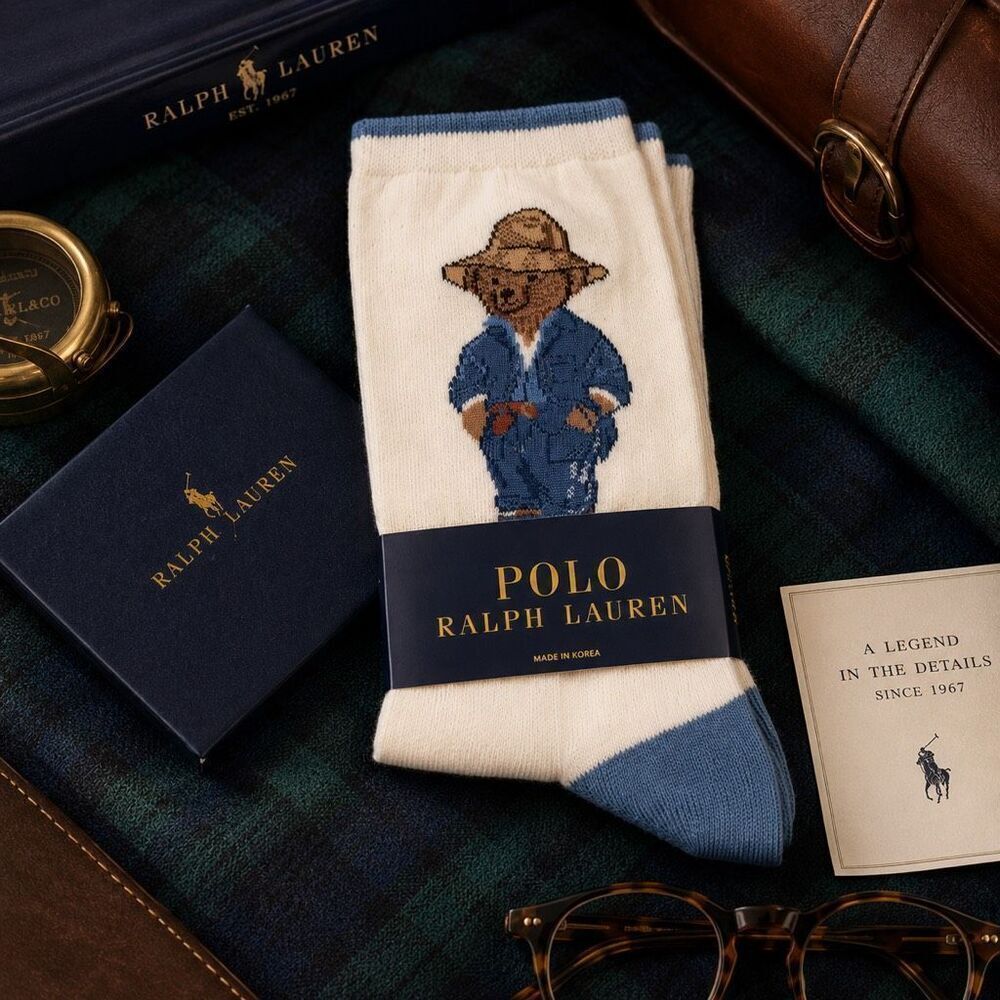 Ralph Lauren Polo Bear Women’s Socks Ivory Blue NWT Sock Size 9-11